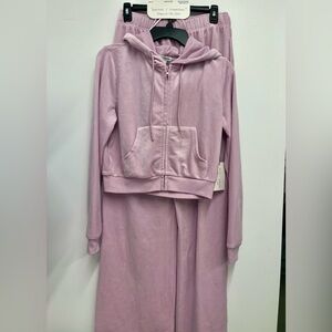 Velour Hoodie & Wide Leg Pant Set